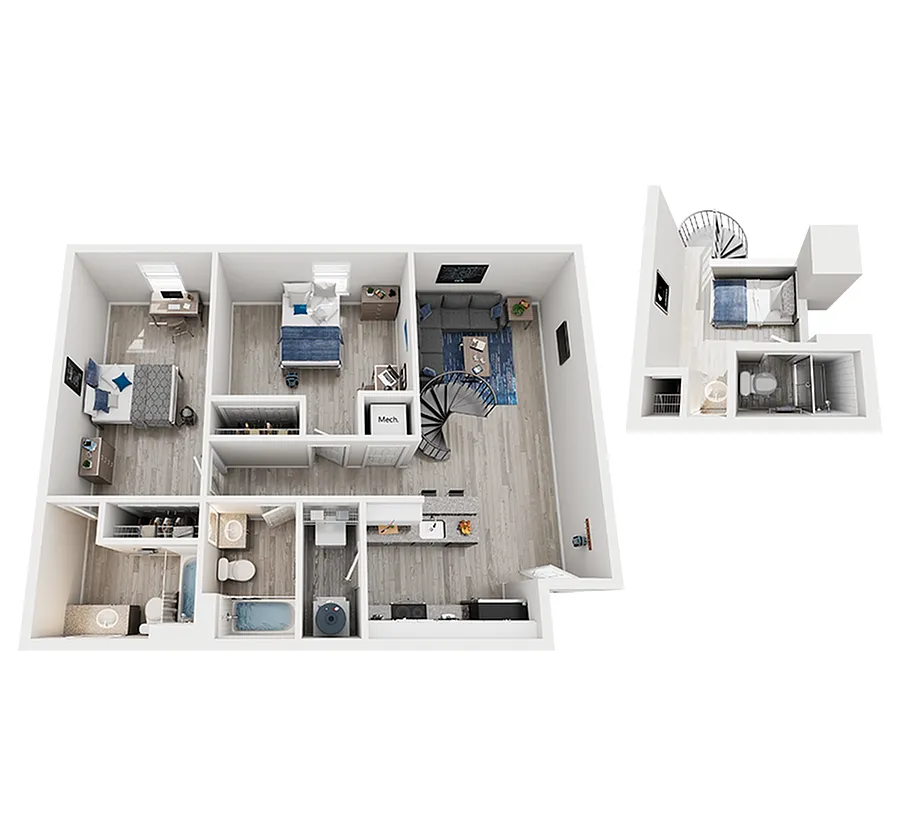 Floor plan 2 Bed x 3 Bath Loft