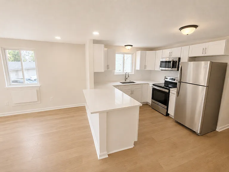 Modern minimalist kitchen and dining space