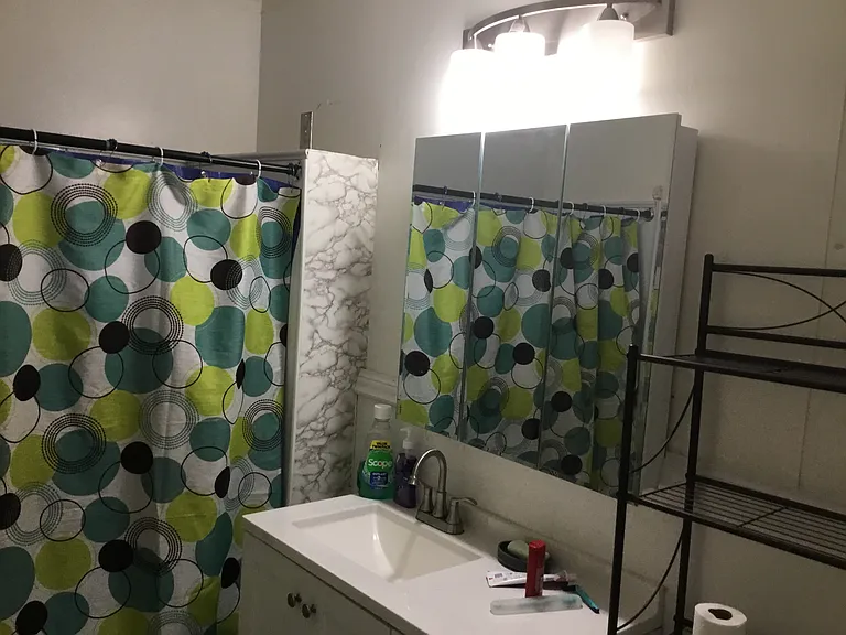Full bathroom, new sink, new bath cabinet, new toilet bowl, new over the cabinet lights.