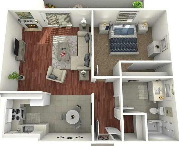 One Bedroom One Bathroom (A2) Floorplan Diagram