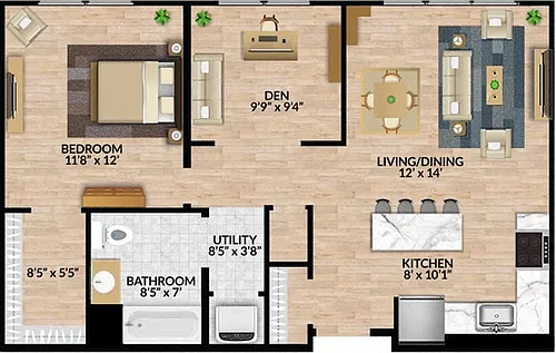 Floor plan 1 Bedroom with Den