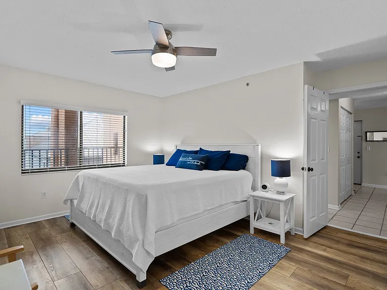 Master bedroom with king size bed.