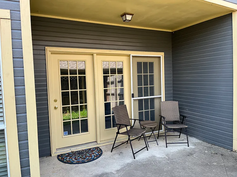 Private fenced patio space. Shared space.