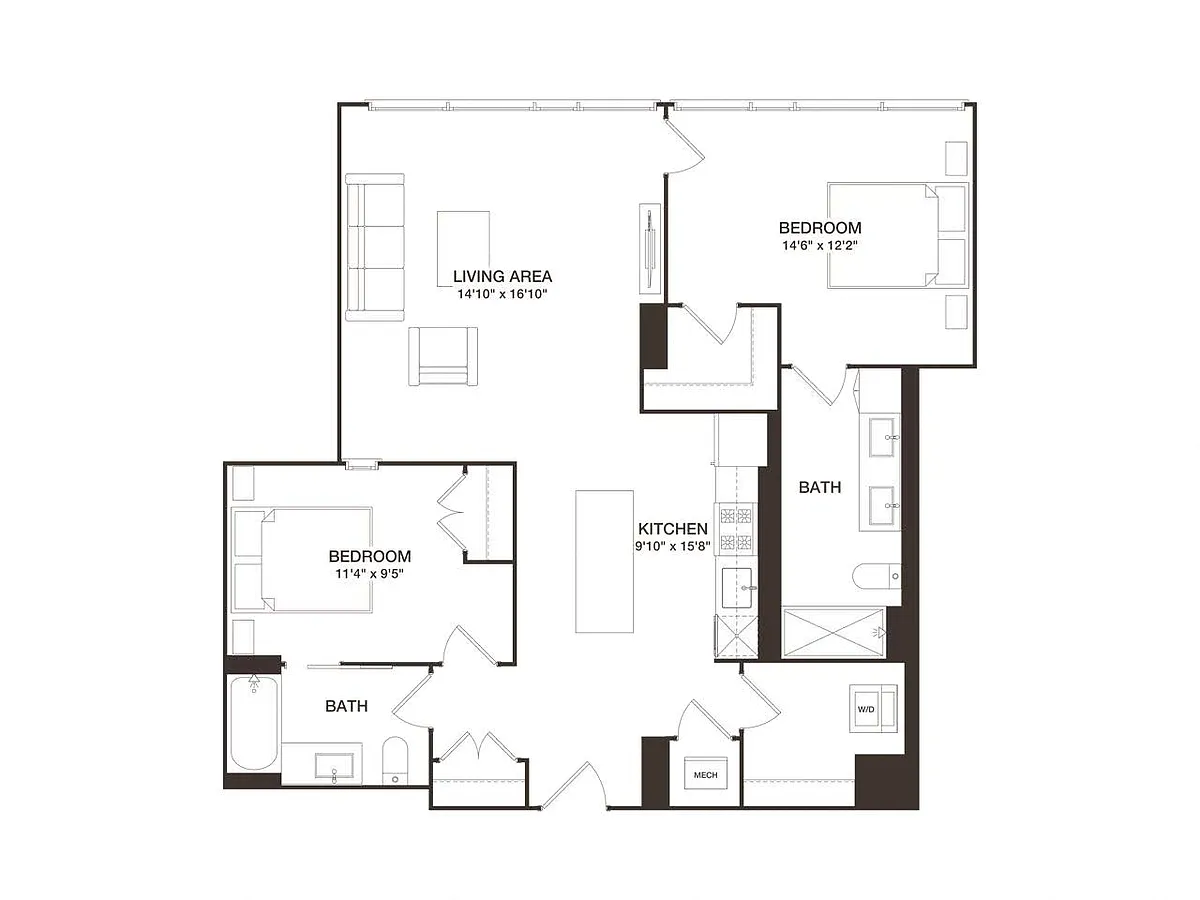Floor plan 2 Bed - 2 Bath | B07