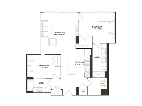 Floor plan 2 Bed - 2 Bath | B07