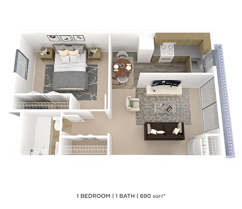 Floor plan One Bedroom - 690 sqft