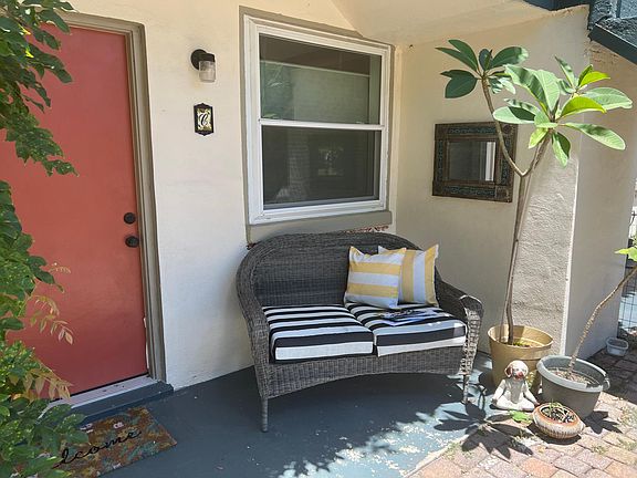 Private patio in the front of the house