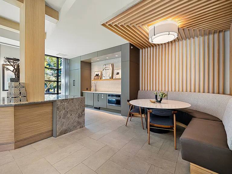 Private dining nook with built-in banquette seating