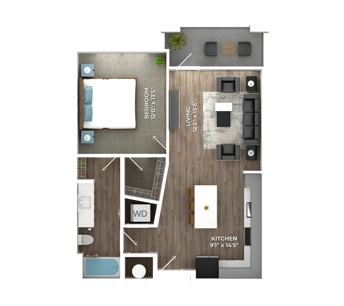Floor plan One Bedroom A1
