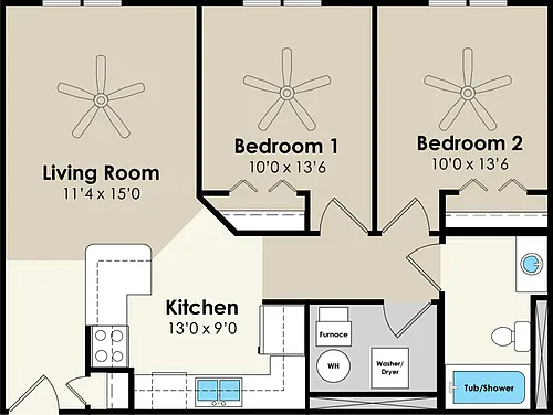 Floor plan 2BR/1BA
