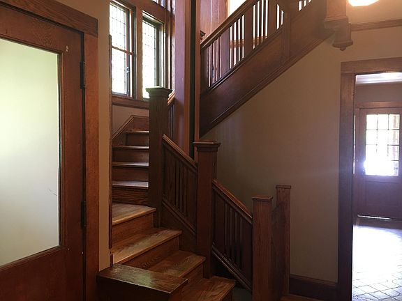 High windows above staircase.