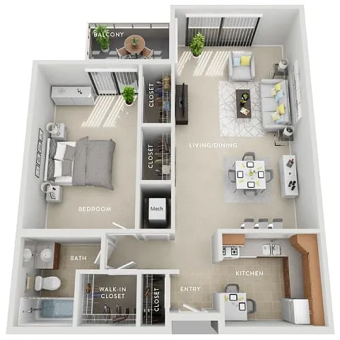 Floor plan Elm (A1) 1 Bedroom Aparment