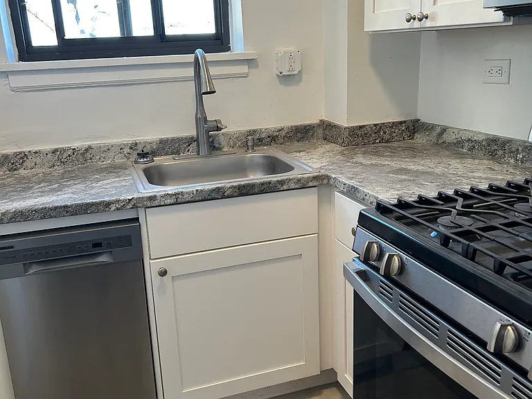 Kitchen with window facing north.