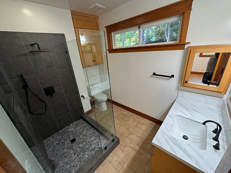 Spacious bathroom with storage