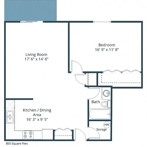 Floor plan One Bedroom 11B