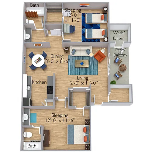 Floor plan Two Bedroom, Two Bath C