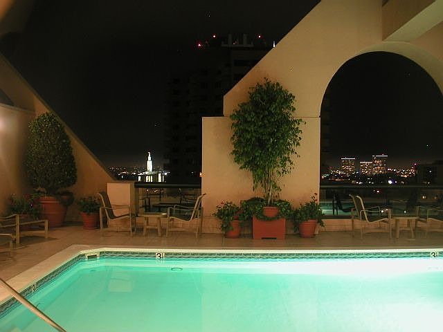 rooftop swimming pool by night