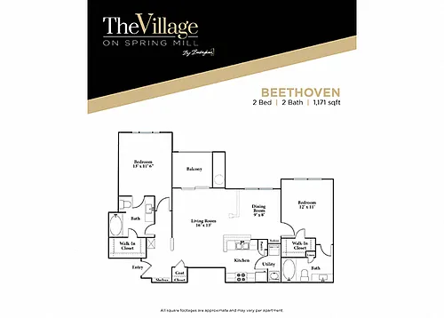 Floor plan Beethoven - 2 bed 2 bath - Renovated
