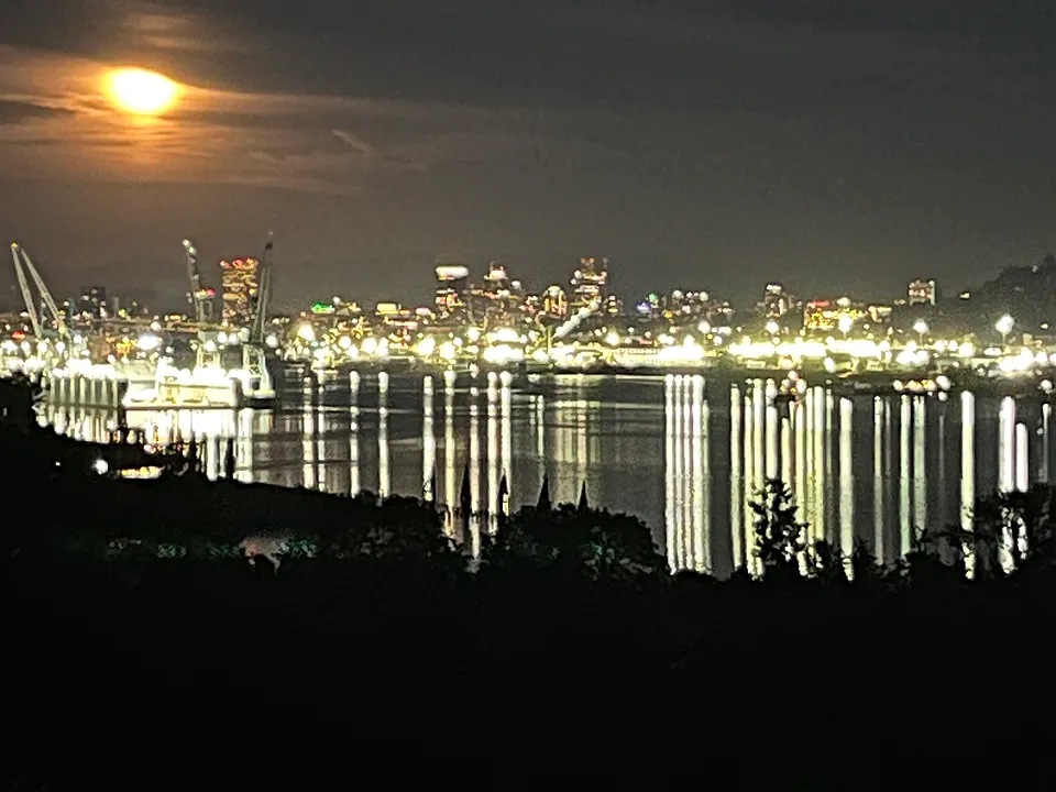 Downtown lights over the Willamette. Photo taken from master bedroom window.