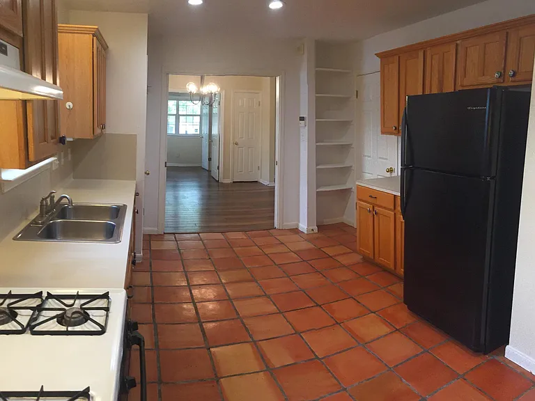 Kitchen with pantry , open shelves, and lots of storage