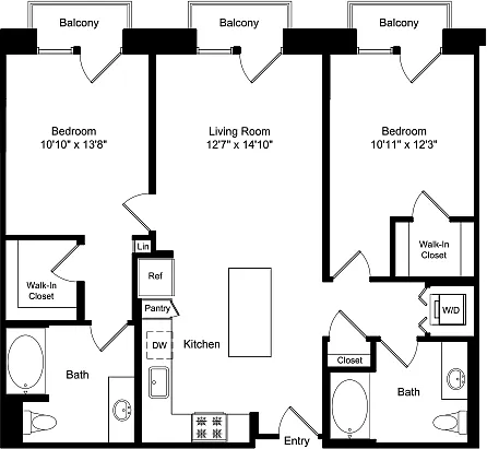 Floor plan Two Bed B1 with 3 Balconies
