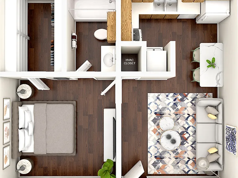 1Bed 3D Floor Plan 1Bed 3D Floor Plan