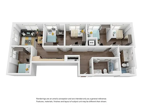 Floor plan Private Bed in a 4 Bed 2 Bath