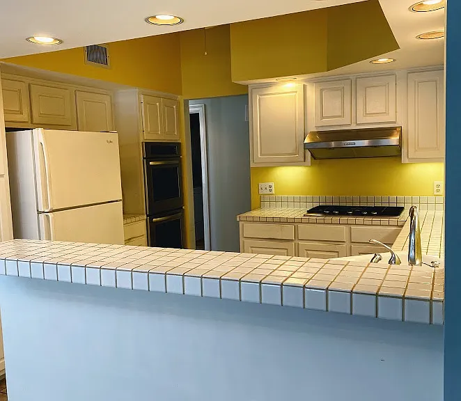 View of kitchen from dining room