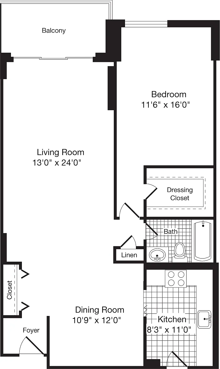Floor plan 1 Bedroom Q