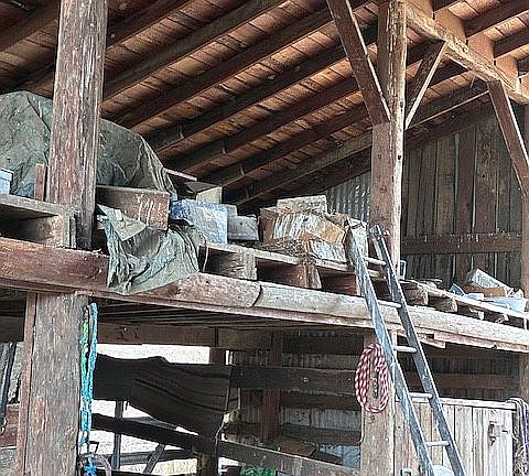 Hay storage loft inside barn