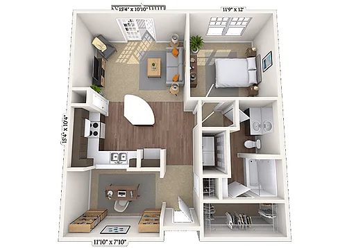 Floor plan Traditional 1x1 835-862 SF