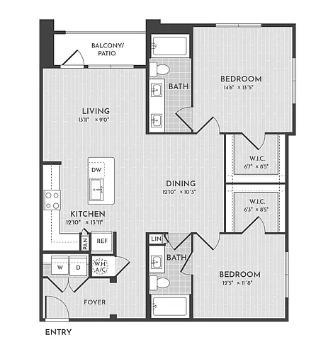 Floor plan 2BR 2BA (1209 SF)