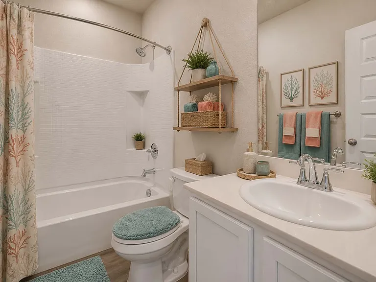 2 Bdrm/ 2 Bath Primary ensuite bath with tub-shower and ample countertop space