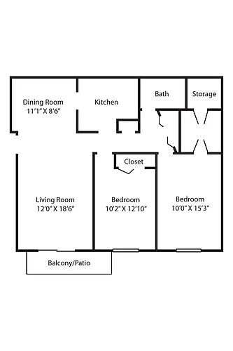 Floor plan 2 Bedroom, 1 Bath