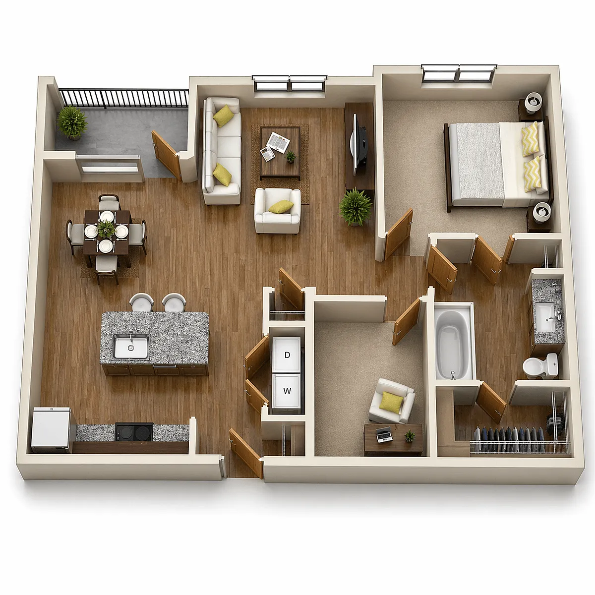 Floor plan A6 - 1Bed/1Bath - Island Kitchen & Study/Office