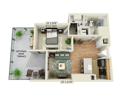 Floor plan 1 BEDROOM TOWER (A1A)
