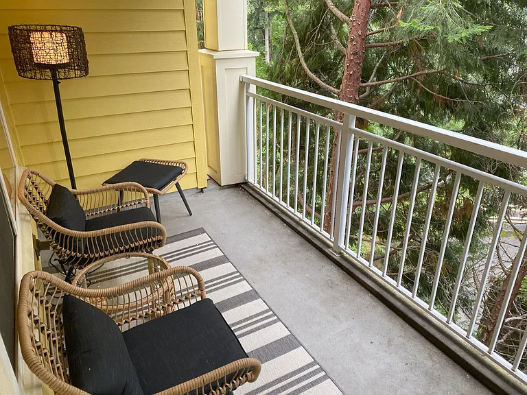 Private balcony. Tree cover provides privacy.