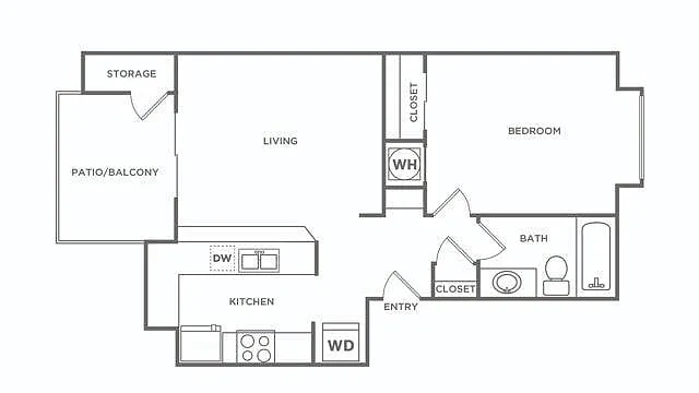 Floor plan One Bedroom (583 SF) Renovated