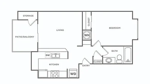 Floor plan One Bedroom (583 SF) Renovated
