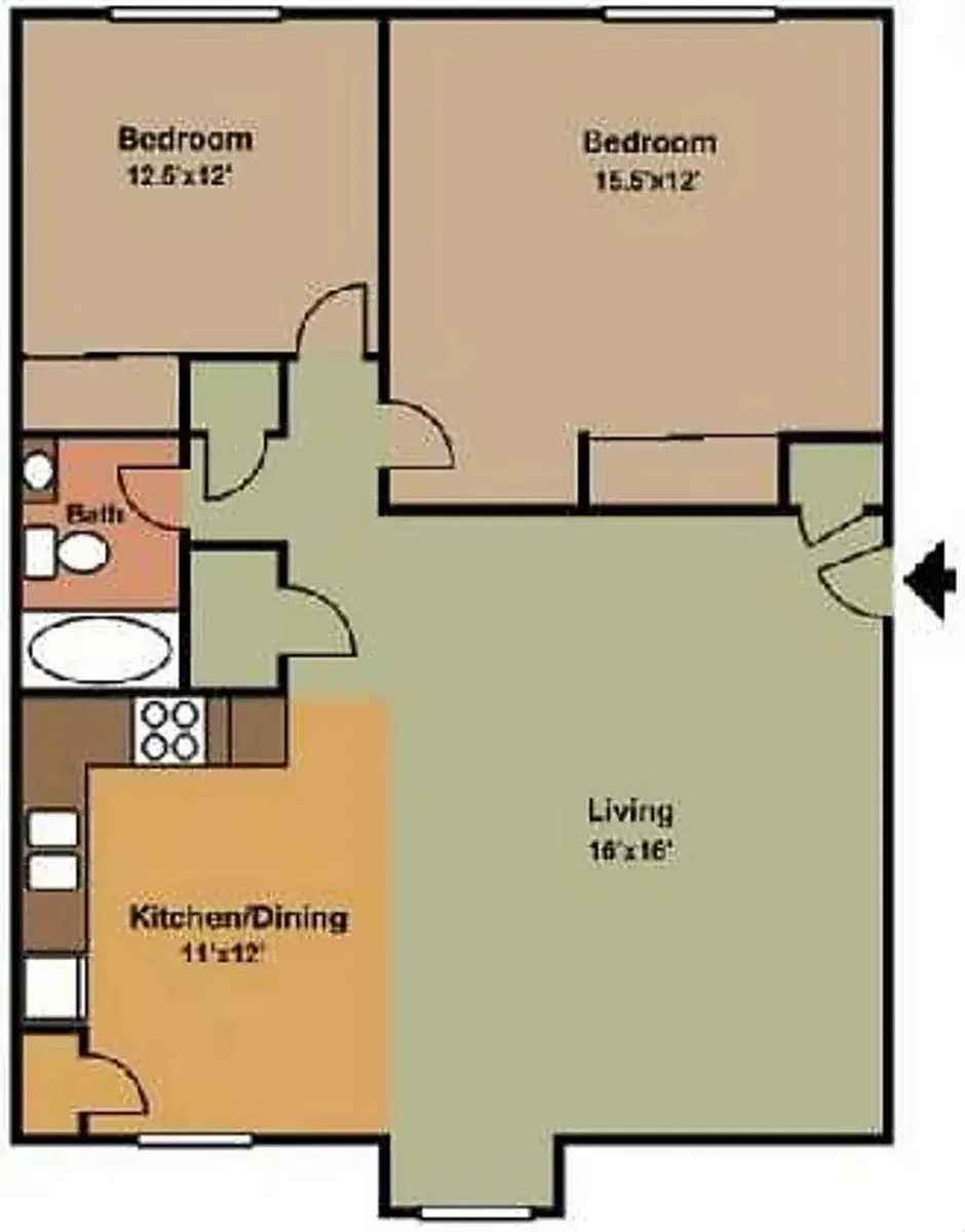Floor plan 2 Bedroom 1 Bath (C)