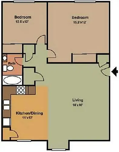 Floor plan 2 Bedroom 1 Bath (C)