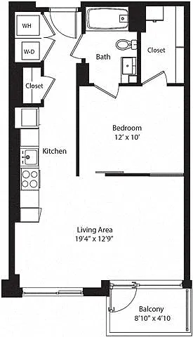 Floor plan 1J w/ Balcony