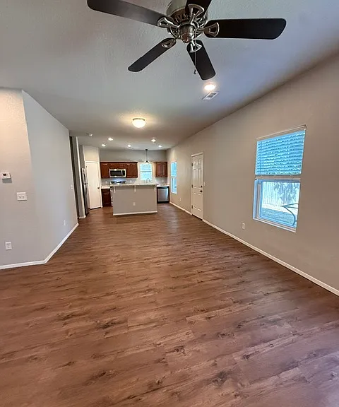 View from living area to kitchen space.