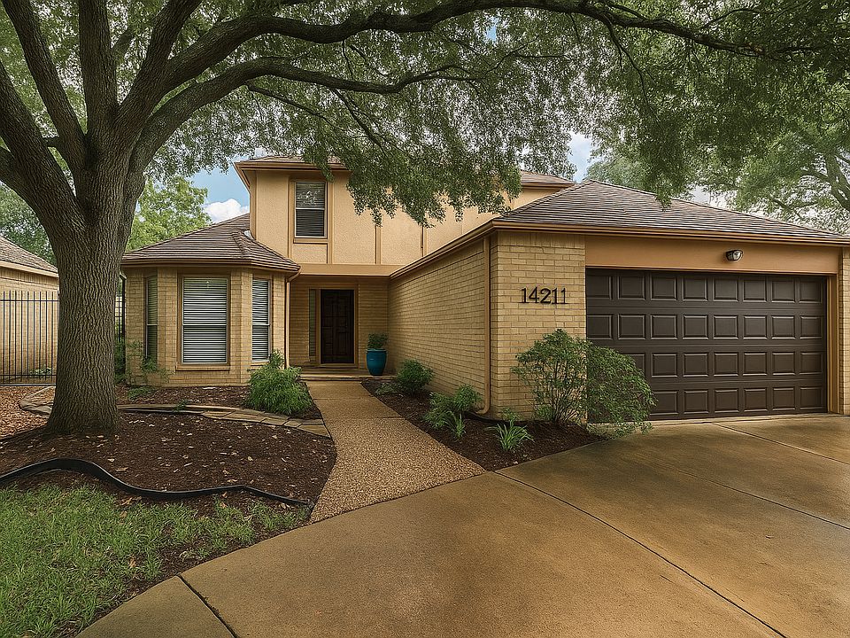 Front door with two-car garage
