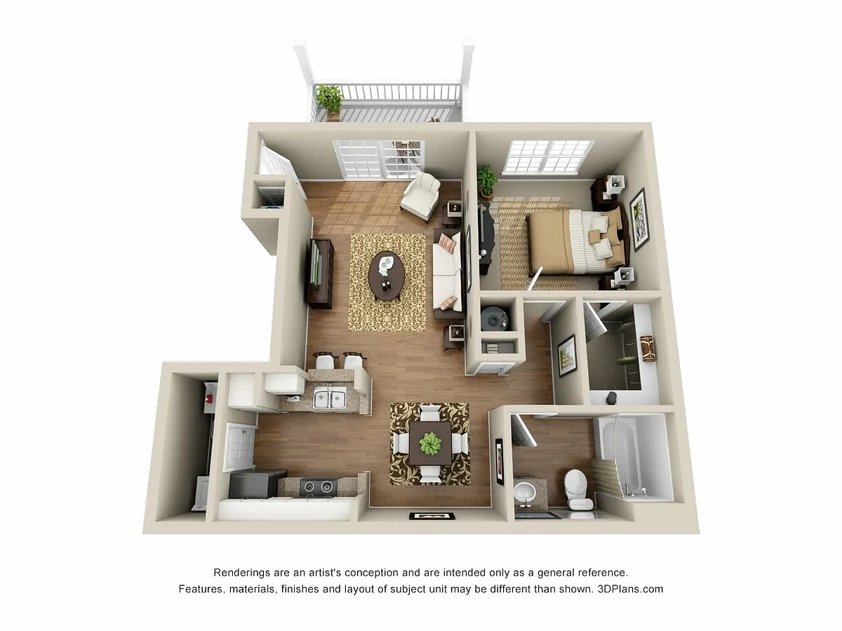 Floor plan A1 - One Bedroom, One Bathroom