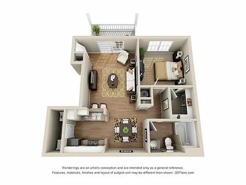 Floor plan A1 - One Bedroom, One Bathroom
