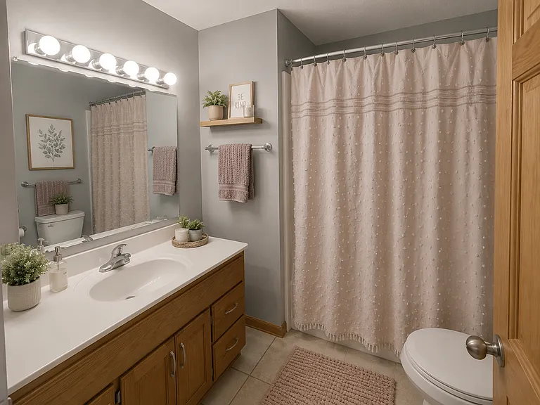 Full bathroom with shower and bath tub