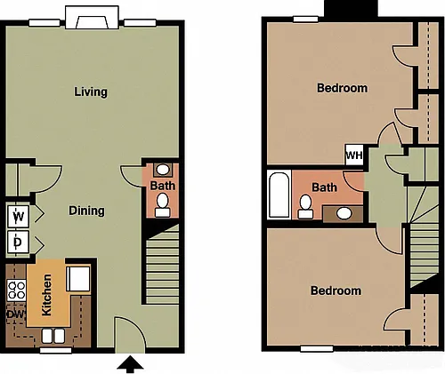 Floor plan 2 Bedroom 1.5 Bath Townhome Aspen Village Mountain