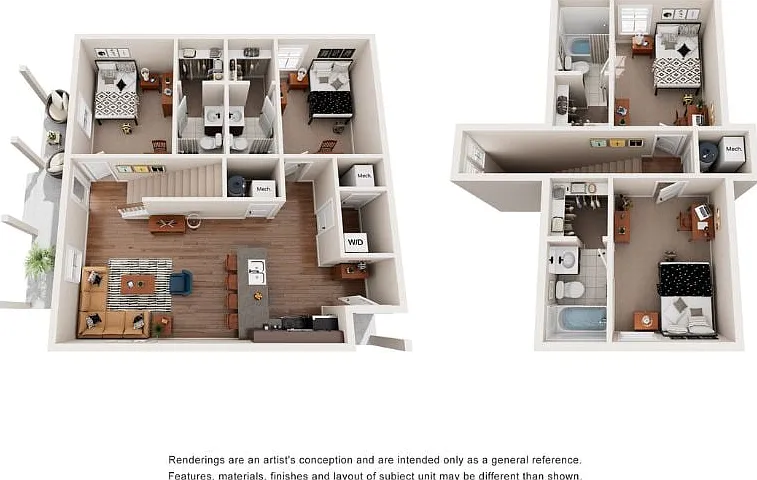 Experience modern living in this elegantly designed multi-level apartment layout. Experience modern living in this elegantly designed multi-level apartment layout.