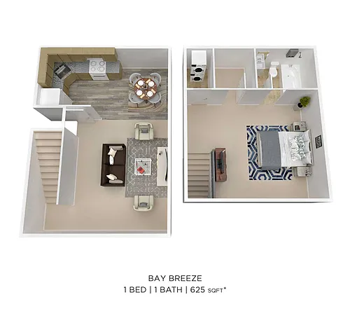 Floor plan One Bedroom Townhome - 568 sqft